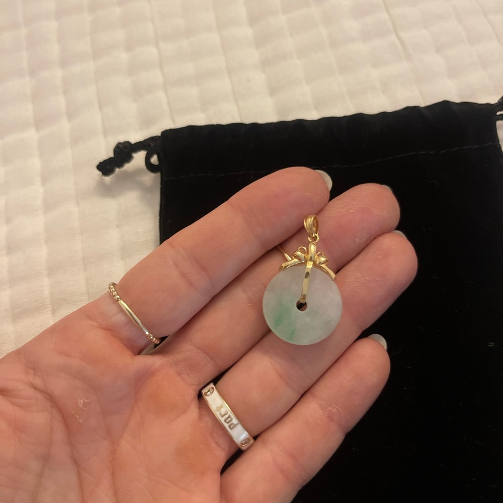 18K Solid gold donut jade pendant